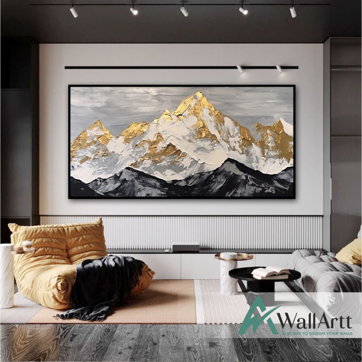 Gold Mountains 3D Heavy Textured Partial Oil Painting